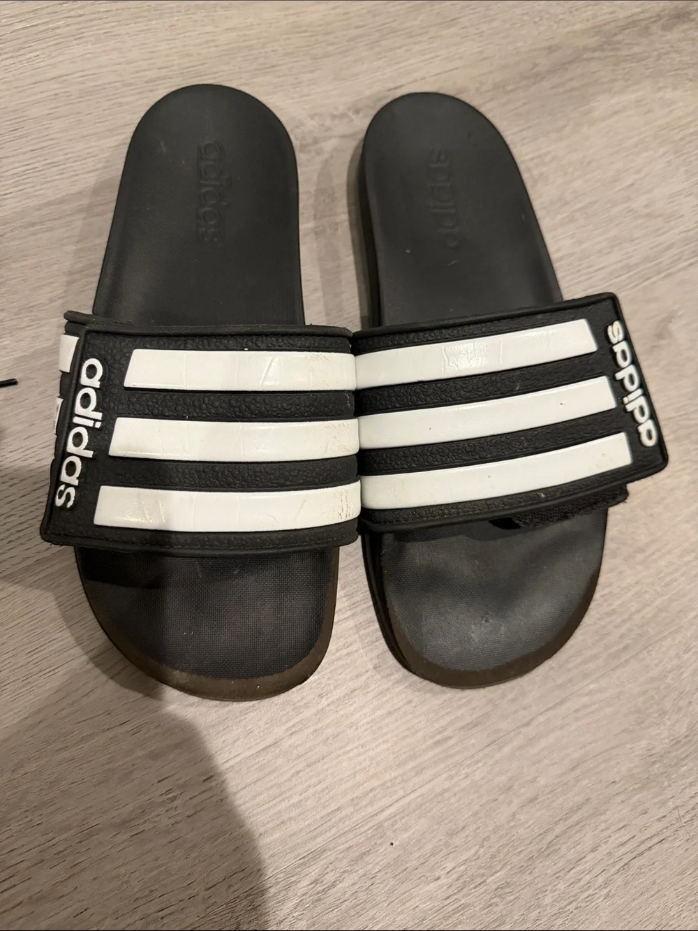 adidas Black Slides with White Logo Accent